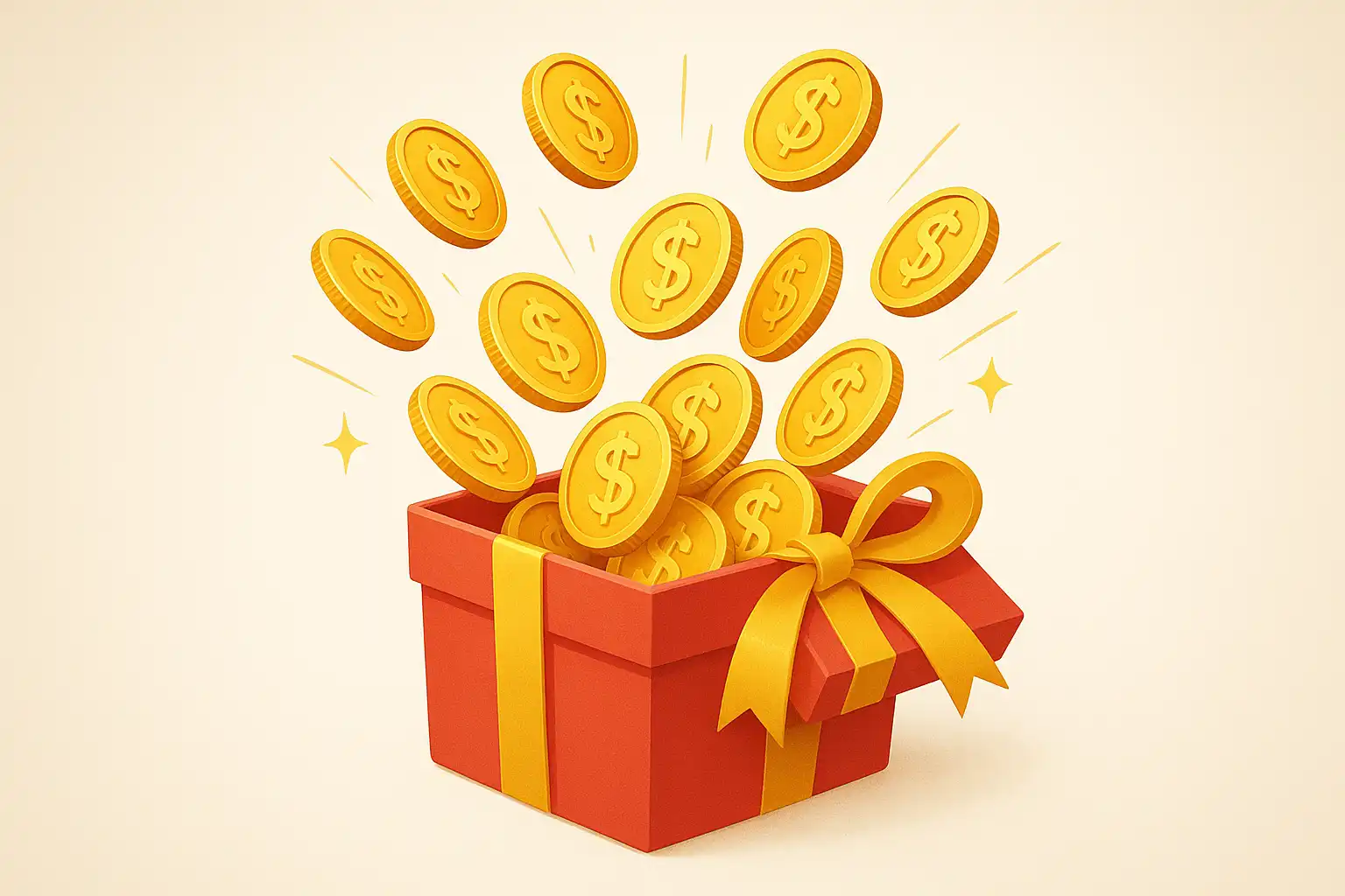 Gift box overflowing with gold coins representing a Westio Casino bonus offer